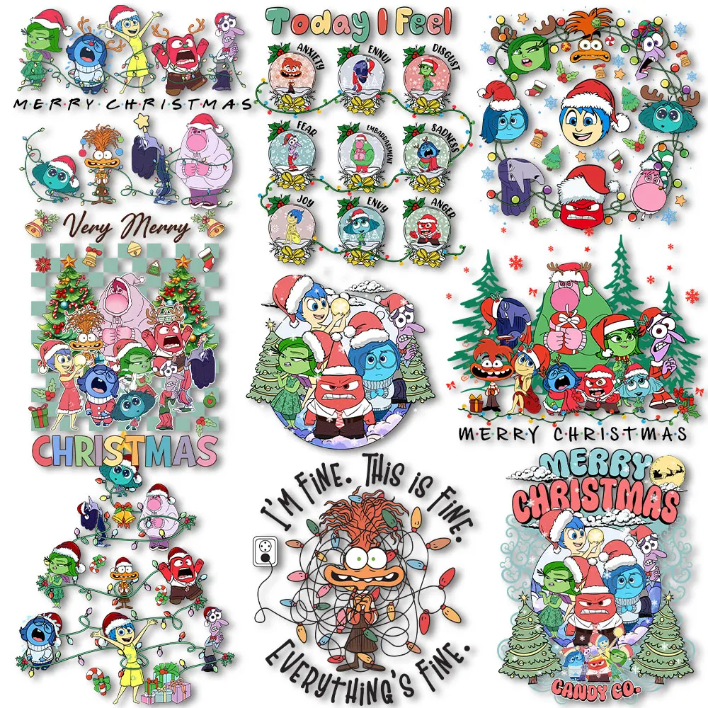 

Inside Out Christmas Festival Merry Vibes Iron on Decals for Clothes Thermal transfers stickers on Tshirts