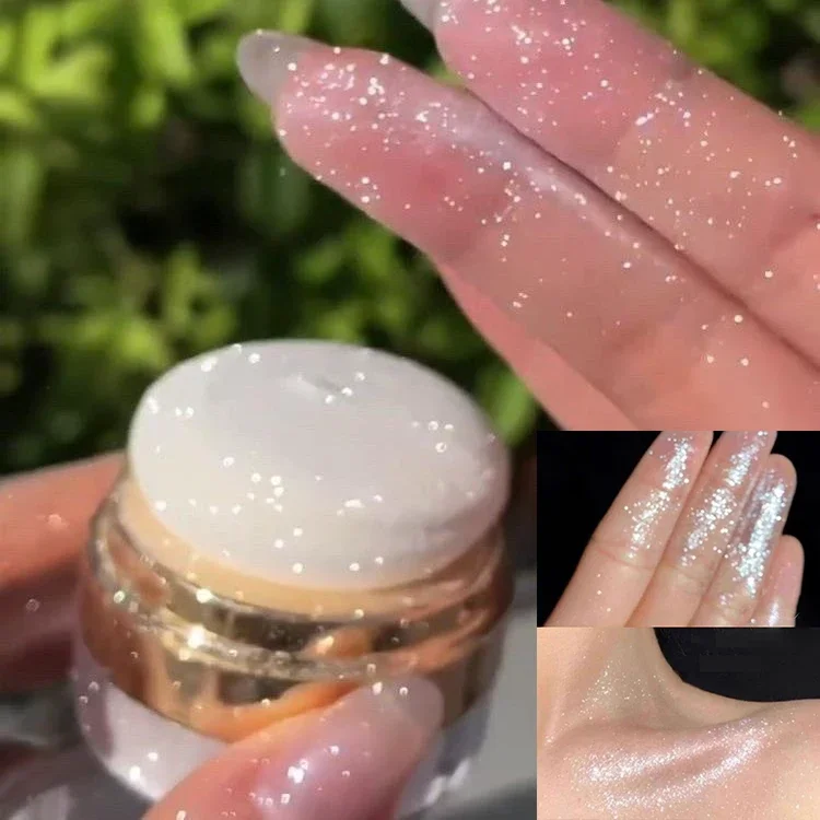 DIKALU Glitter Sparkling Sponge Head Highlighter Powder Face Eyes Body Multi-Use Pearlescent Shiny White Highlight Makeup Powder