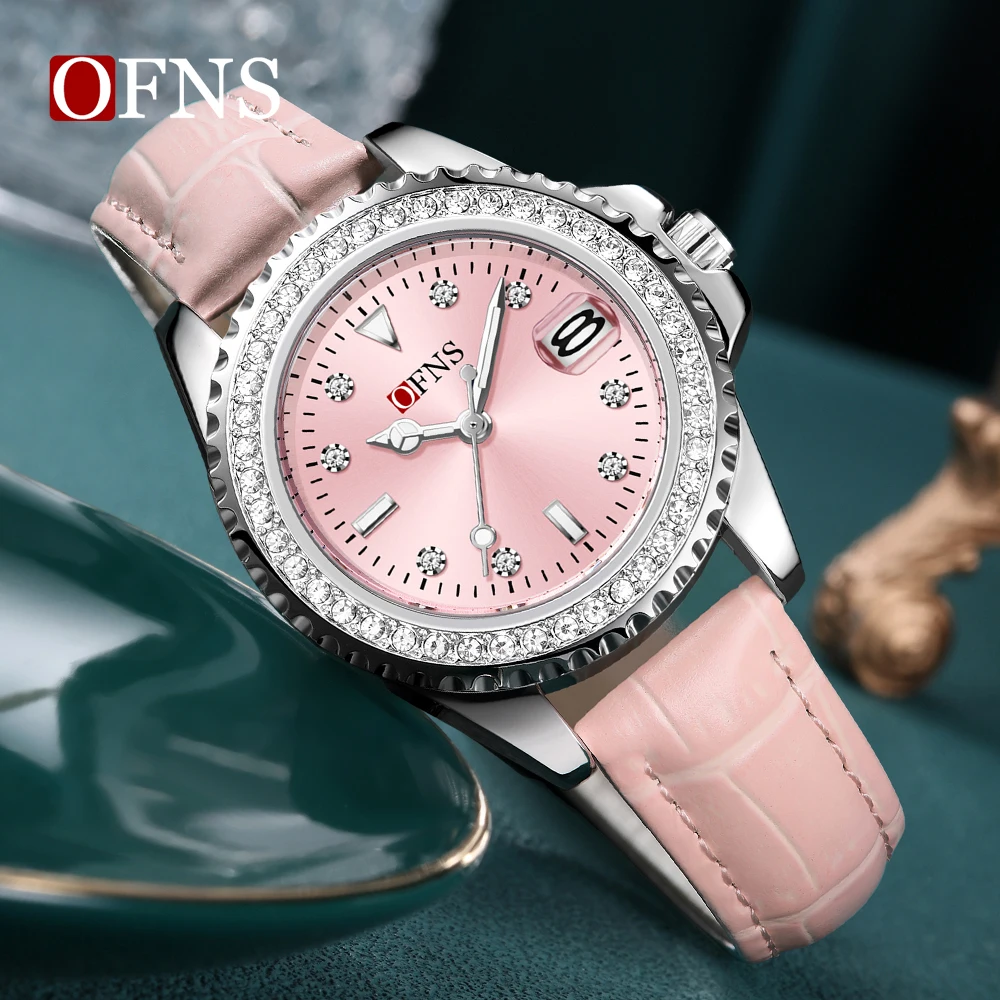 

OFNS Новинка 1536, женские кварцевые часы в стиле ретро, зеленая вода, призрак, календарь, инкрустированные бриллиантами, водонепроницаемые роскошные женские кварцевые часы