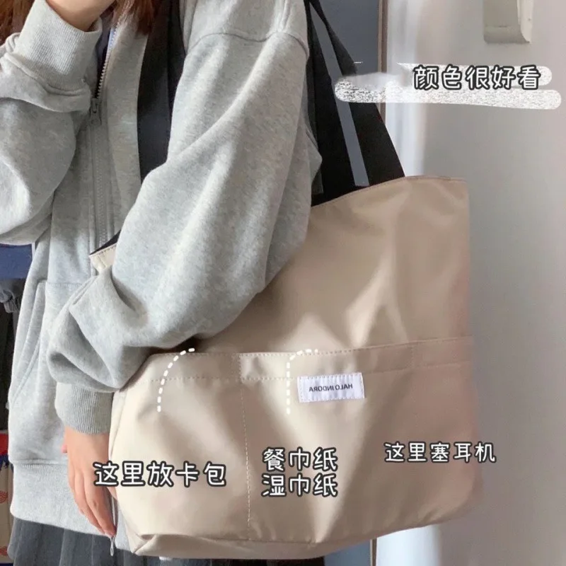 Women Tote Bag Aesthetic Solid Color Students Casual Handbag Shoulder Bag Large Capacity Oxford Reusable Shopping Beach Bag 2023