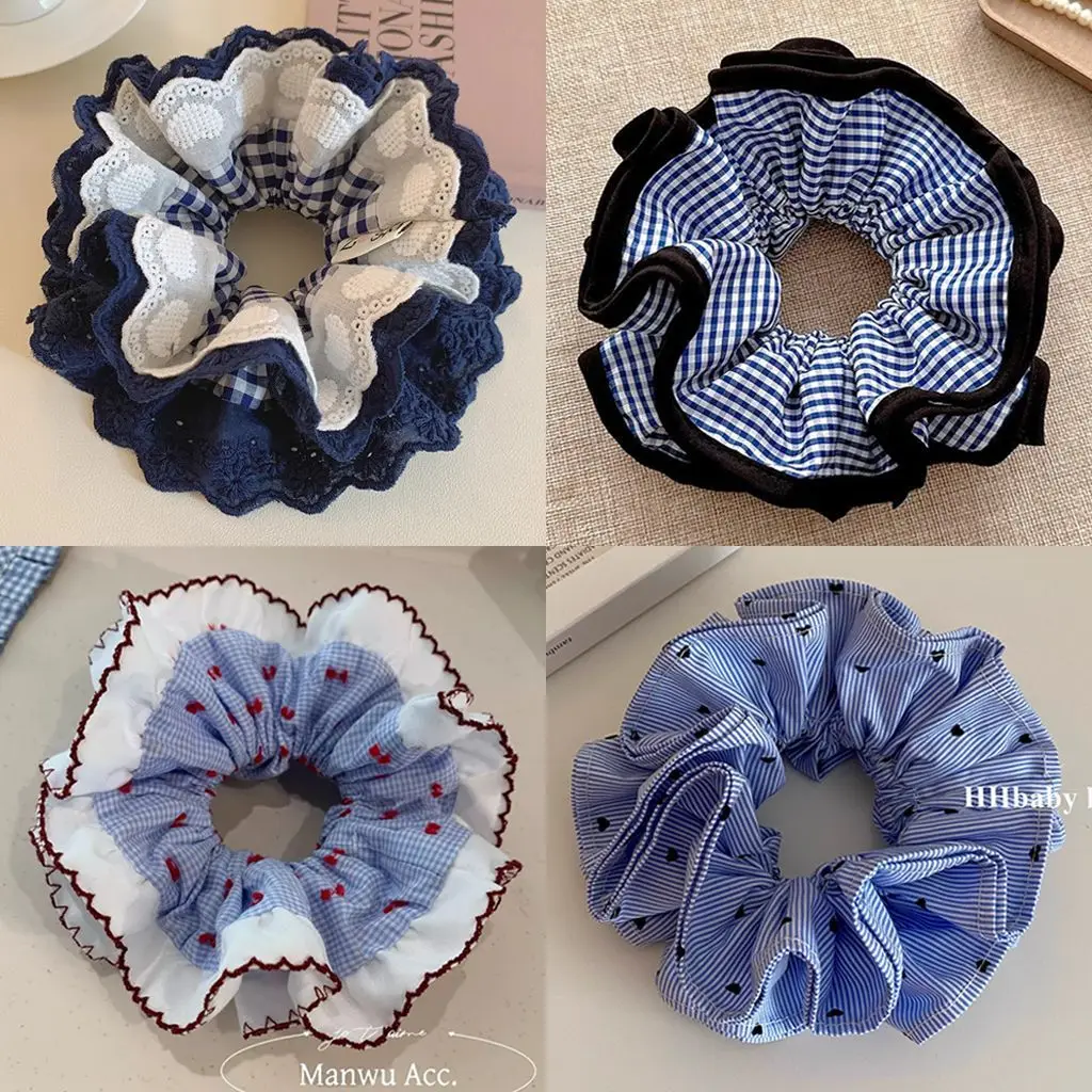 Multi layer checkered hair loop and hair rope for Korean girls, handmade fabric loop retro headband hair accessory new style