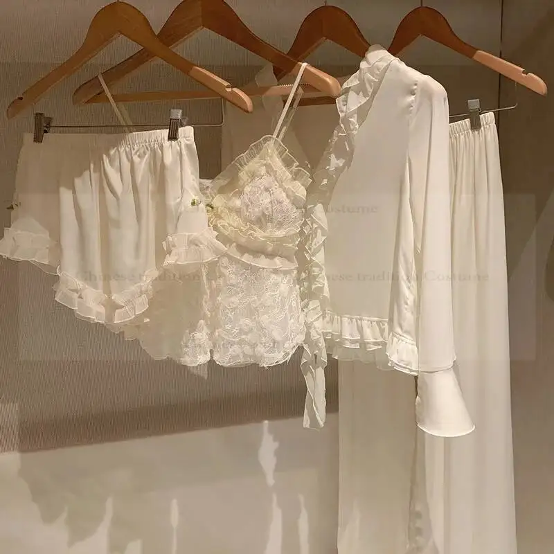 

Милые кружевные шорты на бретельках с цветочным принтом, брюки, женская атласная одежда для сна, новая летняя ночная рубашка, пижамный костюм, нижнее белье в стиле принцессы, домашняя одежда