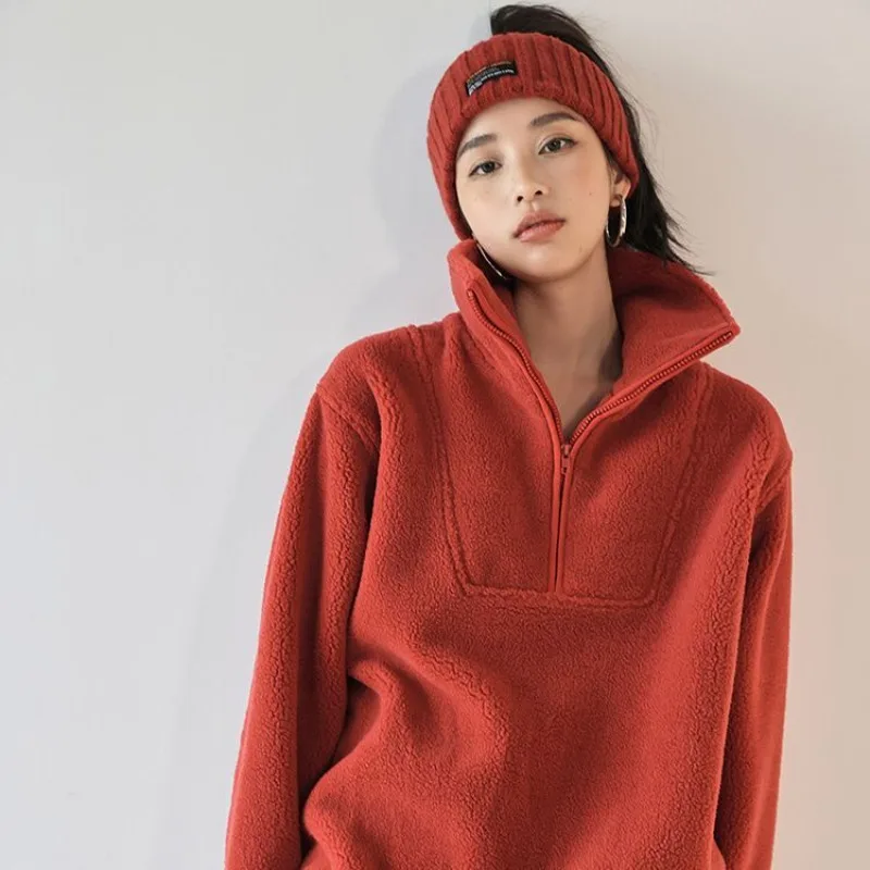 

Women's Sweatshirts Fairy Winter Autumn Hoodies Tops Pullover Padded Thickened Flip Collar Pelletized Velvet Simple Loose