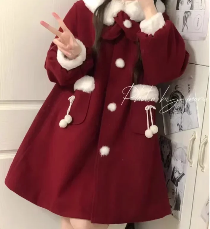 2023 New Autumn and Winter Warm Jacket Fleece-lined Thick Woolen Coat Femme Japanese Style All-Matching Long Coat for Women