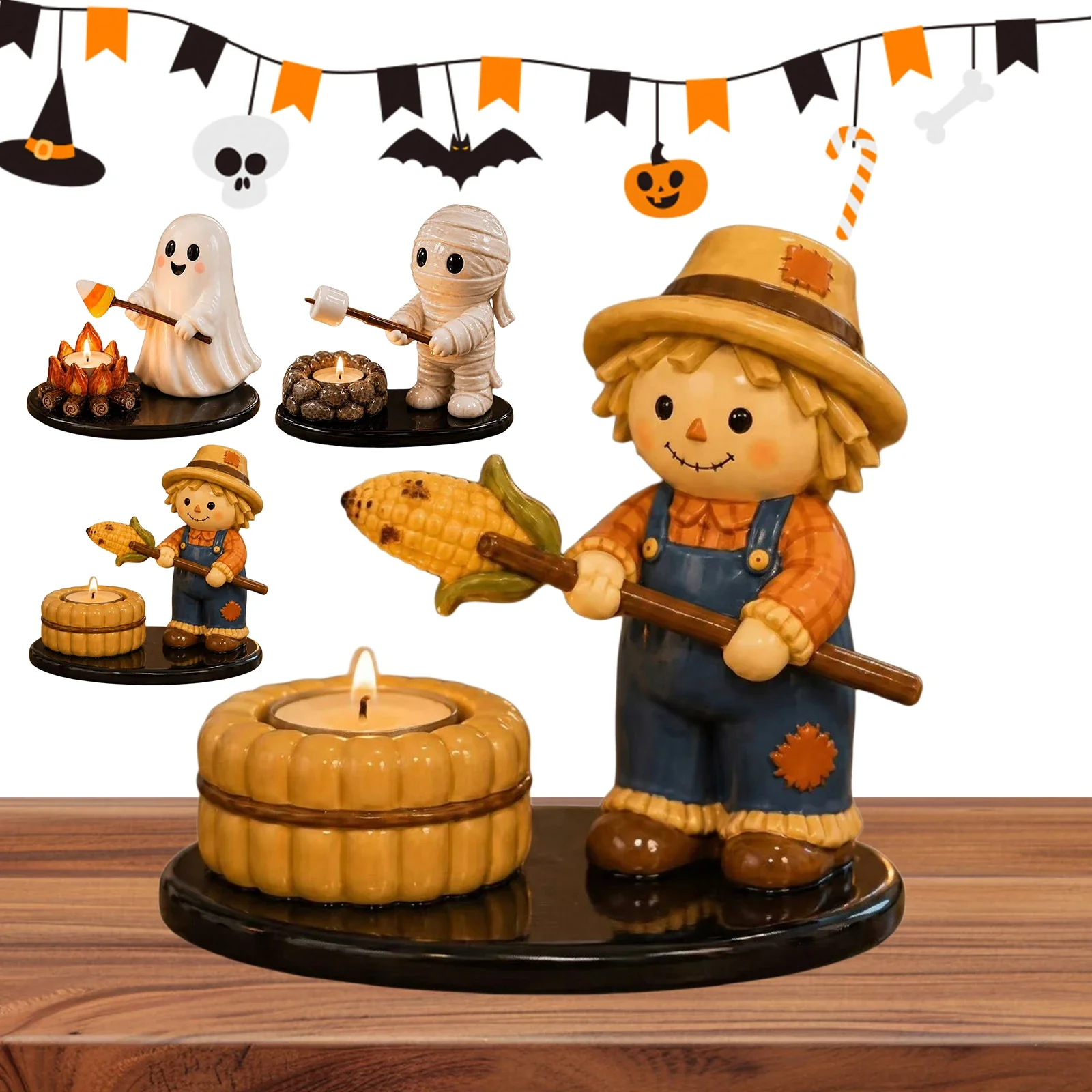 Resin Tealights Candle Holders Multi-Purpose Halloween Tealight Stand Centerpiece for Family Friends Ghost Collectors Gifts