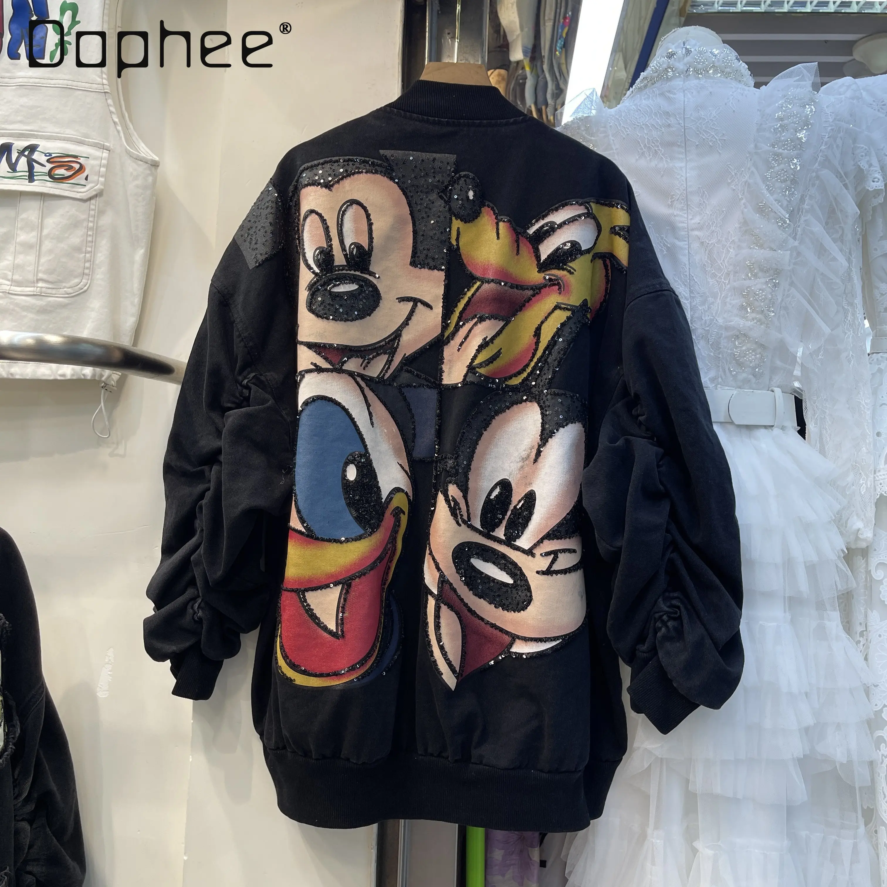 

2026 Spring New Fashion Loose Denim Jacket for Women Versatile Printed Outerwear Oversized Coat Women Clothing