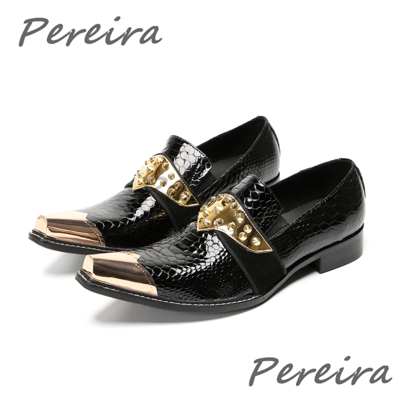 Luxury Golden Rivet Metal Decor Men's Casual Business Shoes Mixed Colors Pointy Toe Formal Shoes Trendy Banquet Wedding Shoes