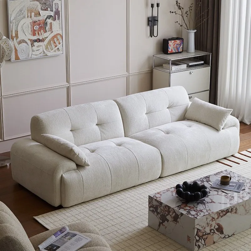 Sofa fabric living room modern simple straight row French cream chenille high-end small apartment sofa