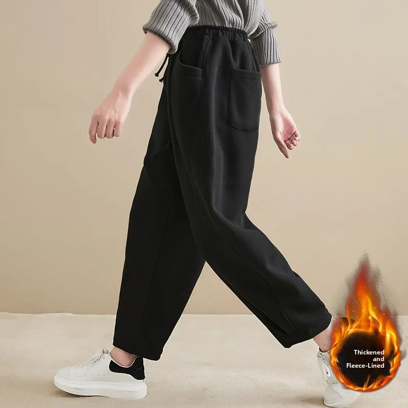 Thiened Fce, ropa de trabajo informal holgada de invierno para mujer, pantalones Harlan deportivos, pantalones largos de mezcla de algodón Harajuku Sle