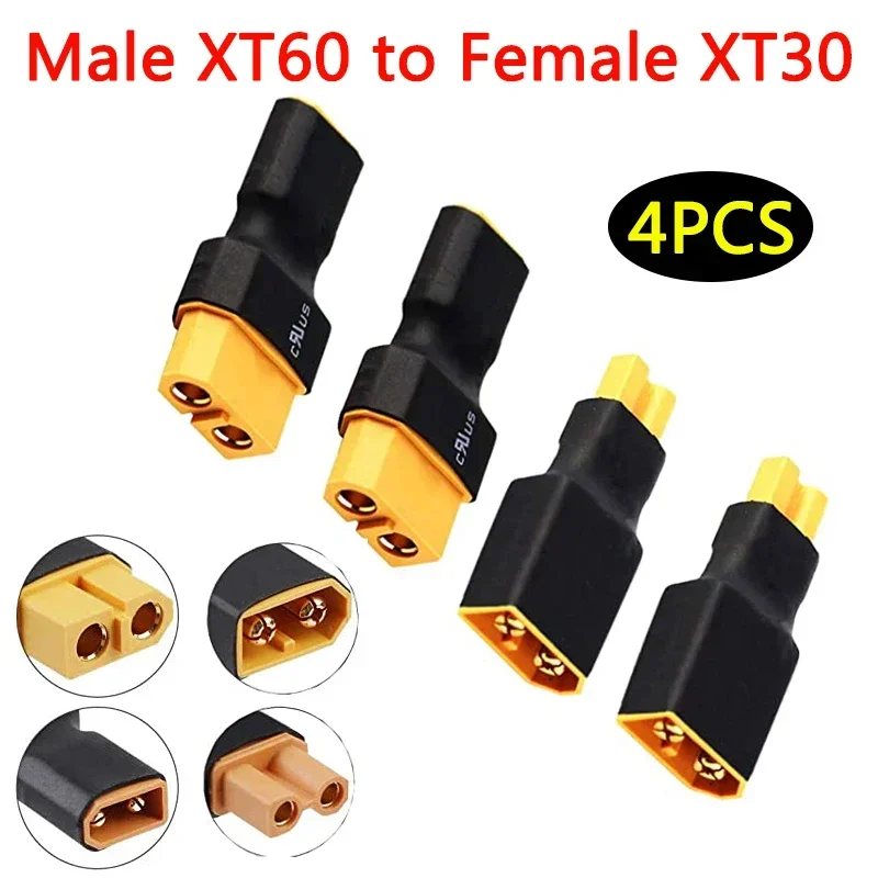 4er-Set XT60 auf XT30 Stecker-Buchse-Adapter-Konverter für FPV-Drohnen, RC-Lipo-NiMH-Akkuladegeräte, ESC (2x XT60 Stecker auf XT30 Buchse)