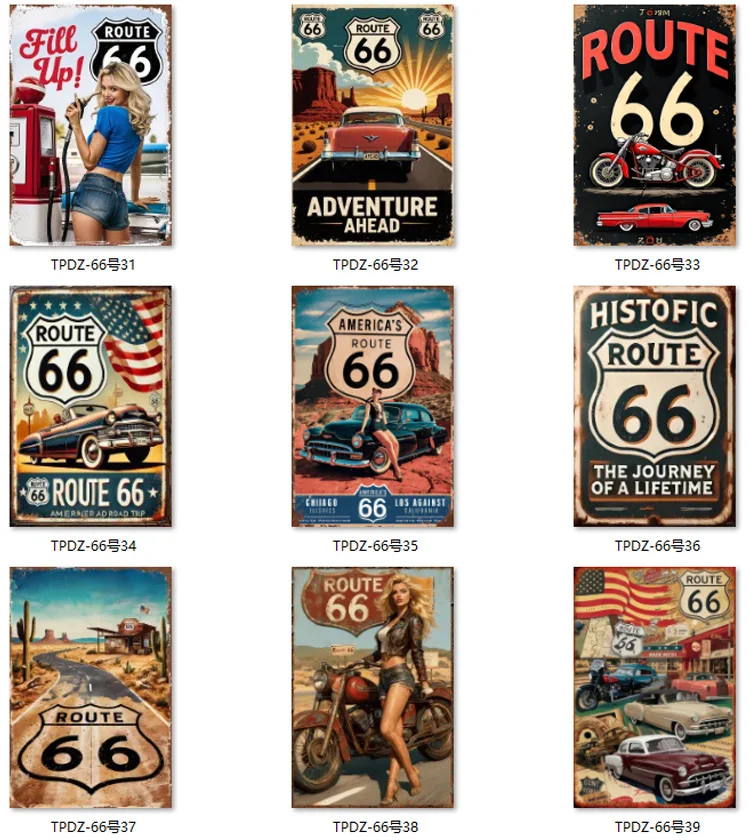 Vintage Retro American Route 66 Tin Metal Sign Wall Art Decor For Bar Restaurant Home Living Room Wall Hanging Decoration