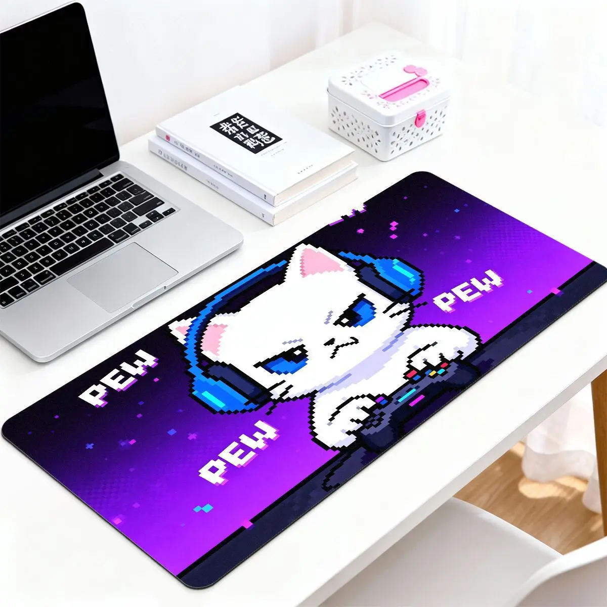 Pixel Gamer Cat Gaming Mouse Pad Anti-Slip Thick Rubber Base Smooth Stitched Edge Large,Funny Desktop Decor for Office Home