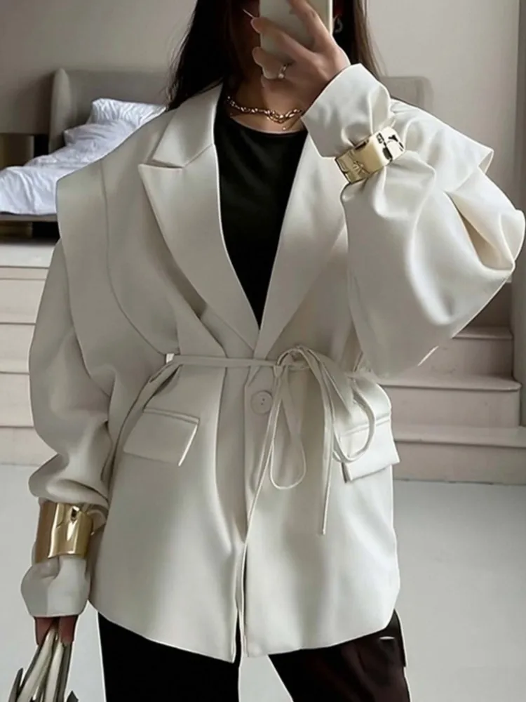 Fashion Tailored Coat For Women Elegant Solid Long Sleeve V Neck Lace-up Suit Costs Tops Lady Office Women's Clothing Autumn New