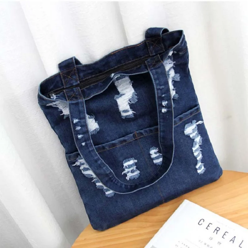 High Quality Shopping Bags Open Pocket Women\'s Handbags Denim Jean Casual Fashion Handbags Bags for Women Tote Shoulder Bag