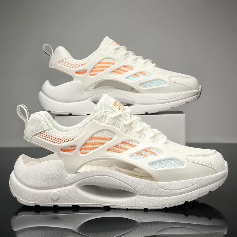 トレンディなメンズサンダルアウトドアメンズ通気性メッシュ表面ビーチシューズユースレジャー包頭中空フレームノンスリップマンビーチシューズ