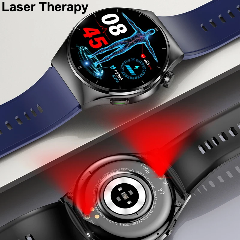 NAMOFOTO Astuto Della Vigilanza 1.46 \'\' Orologio Terapia Laser Pressione Sanguigna Lipido Acido Urico HRV Chiamata Orologio Da Polso Da Uomo Sport