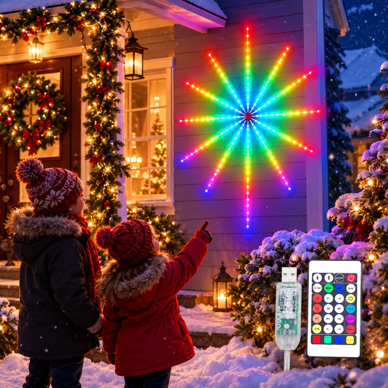 RGBIC Firework LED Strip Light USB Bluetooth APP Control 5V Music Sync Color Changing for Christmas Party Bedroom USB Powered
