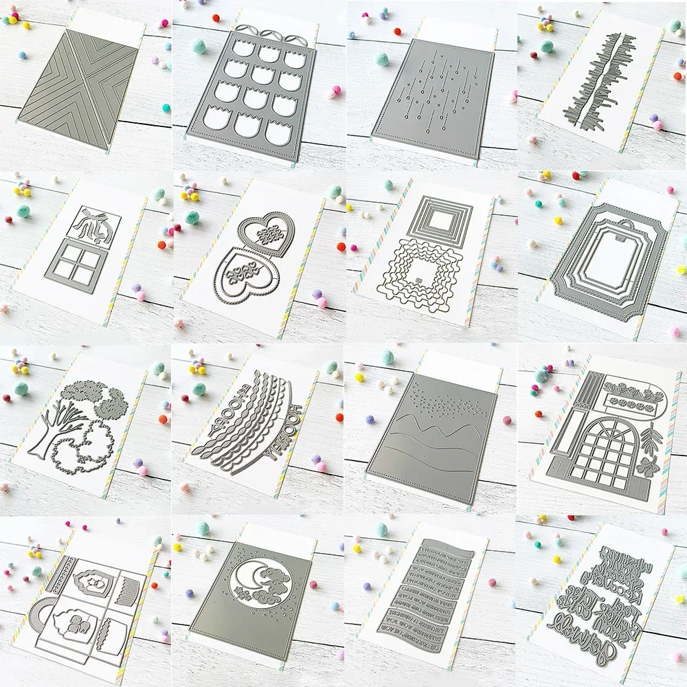 Liebe Herz Kuchen Hintergrund Stanzformen Set Layered Square Sentiment Wörter Gras Rand Sterben für DIY Scrapbooking Papier Handwerk Karte