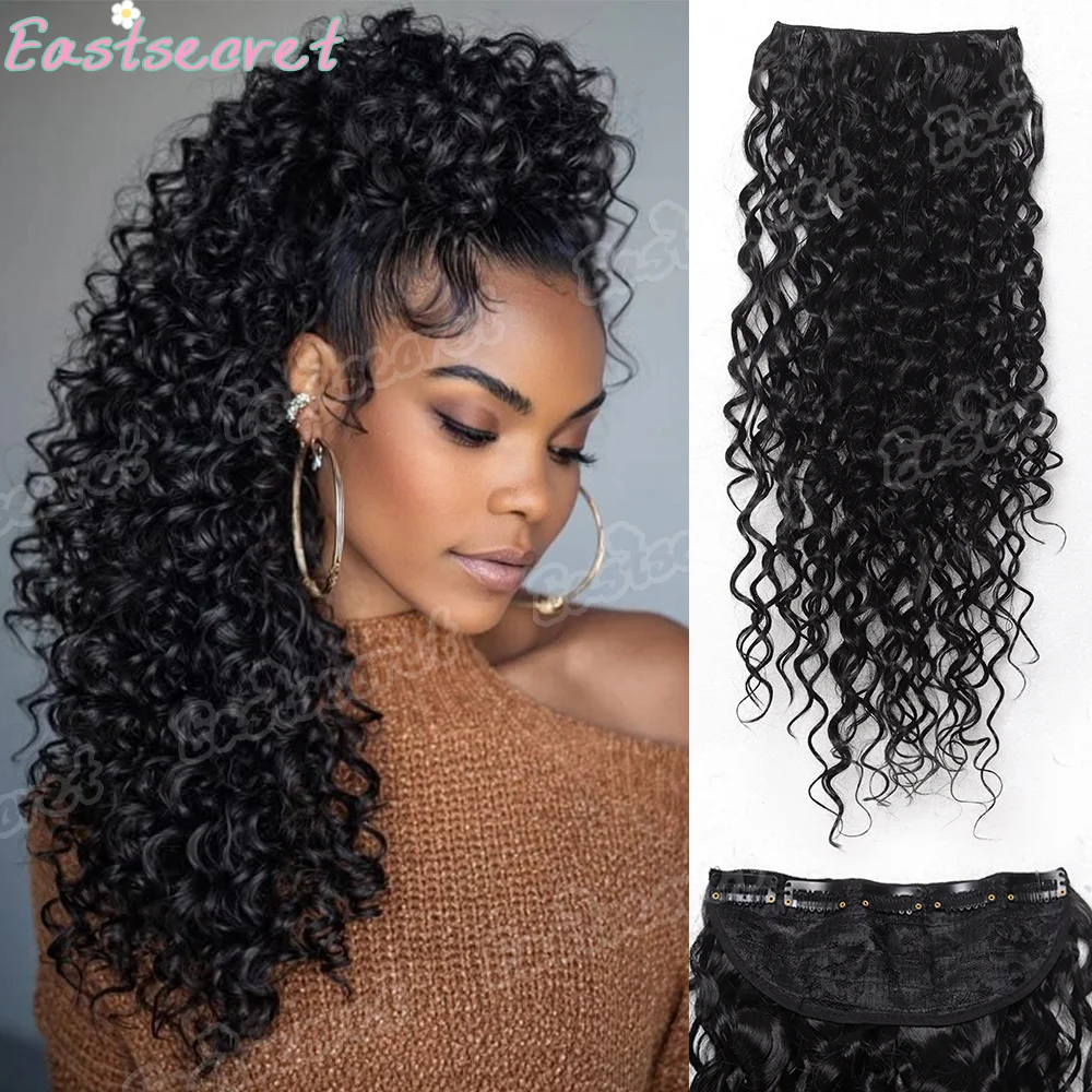 EAST Long Curly Hair Synthetic Water Wavy Clips Extension Hairpiece on 5 Clip-in Hair(Women's Style)