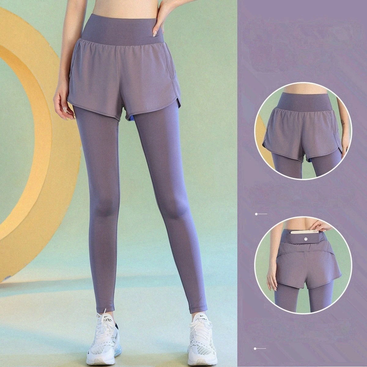 

Женские спортивные леггинсы для йоги с эффектом двухслойности, с высокой талией, облегающие, суперэластичные, больших размеров