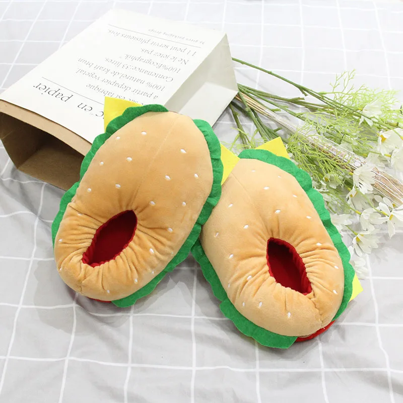 2024 New fun hamburger slippers woman man winter warm slides room slippers women's festival birthday gift funny shoes slippers