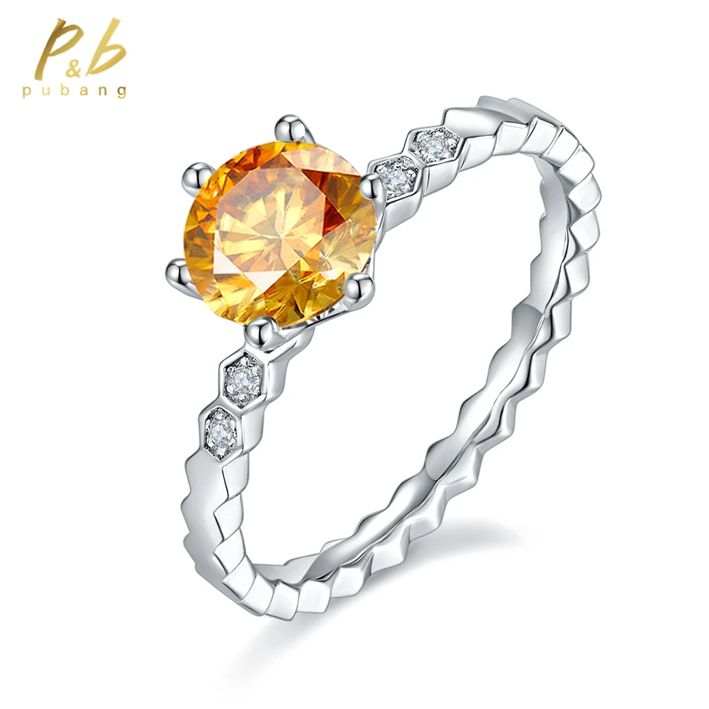 

PuBang Yellow GRA D Moissanite Diamond Ring Fine Jewelry 100% 925 Sterling Silver for Women Anniversary Party Gift Free Shipping