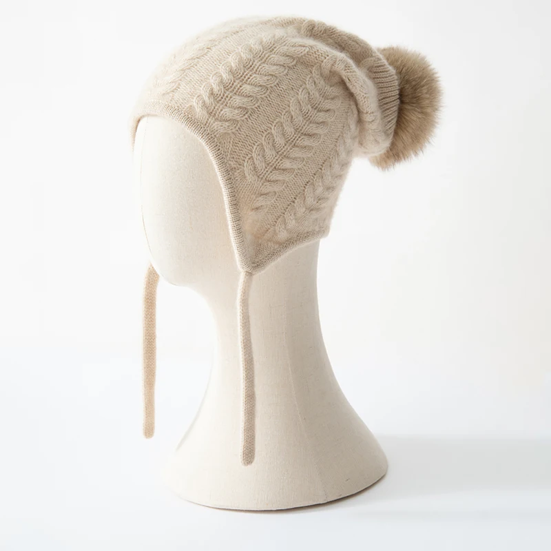 Hohe Qualität Winter Frauen Kaschmir Hüte Mode Im Freien Warm Halten Ohr Caps Solide Strick Beanie Russische Hut Weibliche Bomber Hüte – Detail 14