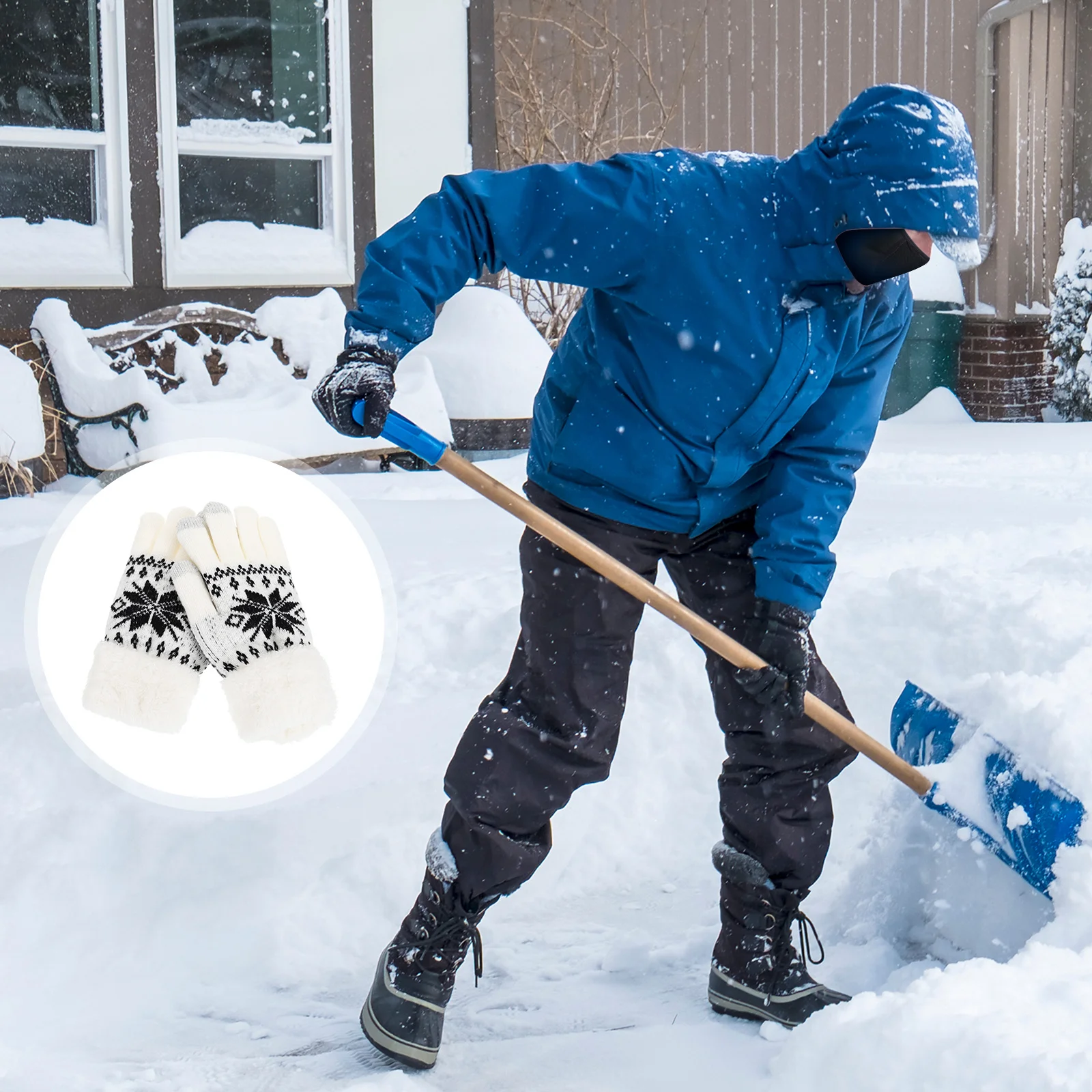 

1Pair Winter Thicken Gloves Knitting Snowflake Pattern Warm Gloves Touch Screen Sensitive for Holiday Gift Unisex