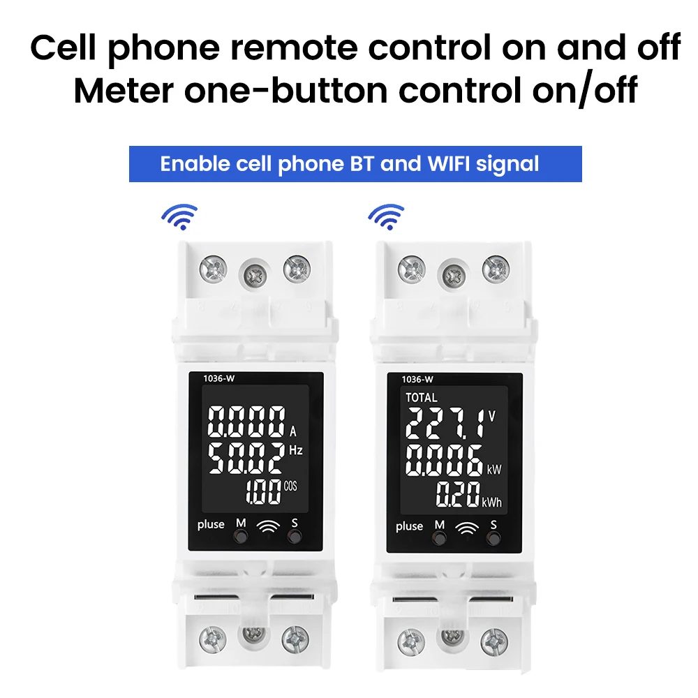 APP WiFi Din Rail Power Monitor Wattmeter Voltmeter Ampermeter Digital Energy Meter Over Under Voltage Protector Relay Switch