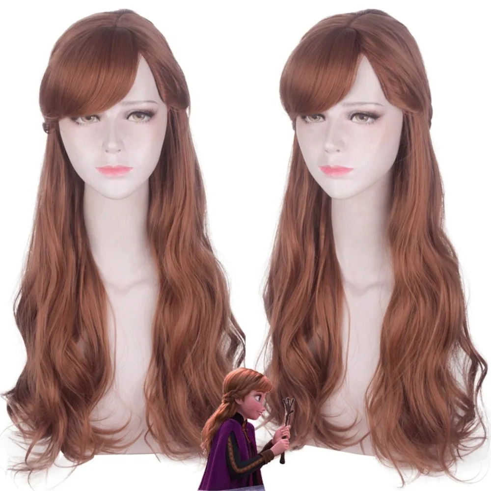 

Long Brown Side Part Synthetic Wig Natural Wave Heat Resistant Fiber Cosplay Costume Party Daily Use