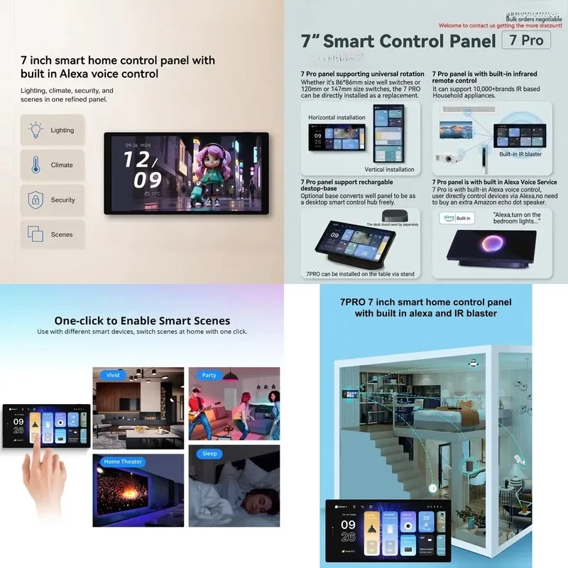 2026 7-inch smart screen panel, built-in Alexa voice control IR Blaster 7 Pro universal rotating APP