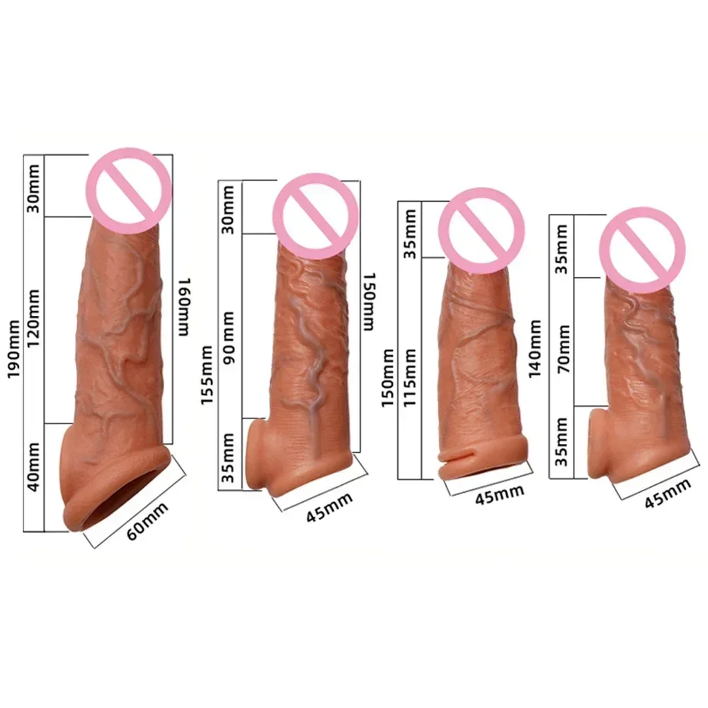 Realistic Penis Extender Sleeve Cover Header Case Reusable Condom Delay Ejaculation Dick Enlargement Extension Men Male Sex Toys