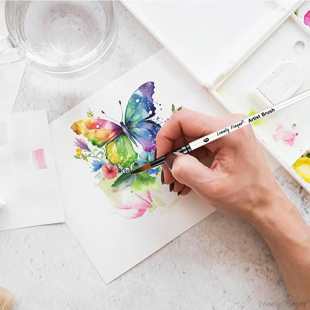 Juego de pinceles de pintura artística de nailon blanco, 12 Uds., para acrílico, óleo, Gouache, pintura facial, Kit de pinceles redondos para manualidades