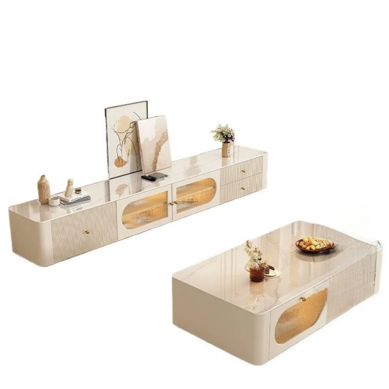 

Rock slab coffee table living room 2025 new high-end light luxury small apartment household cream wind simple TV cabinet