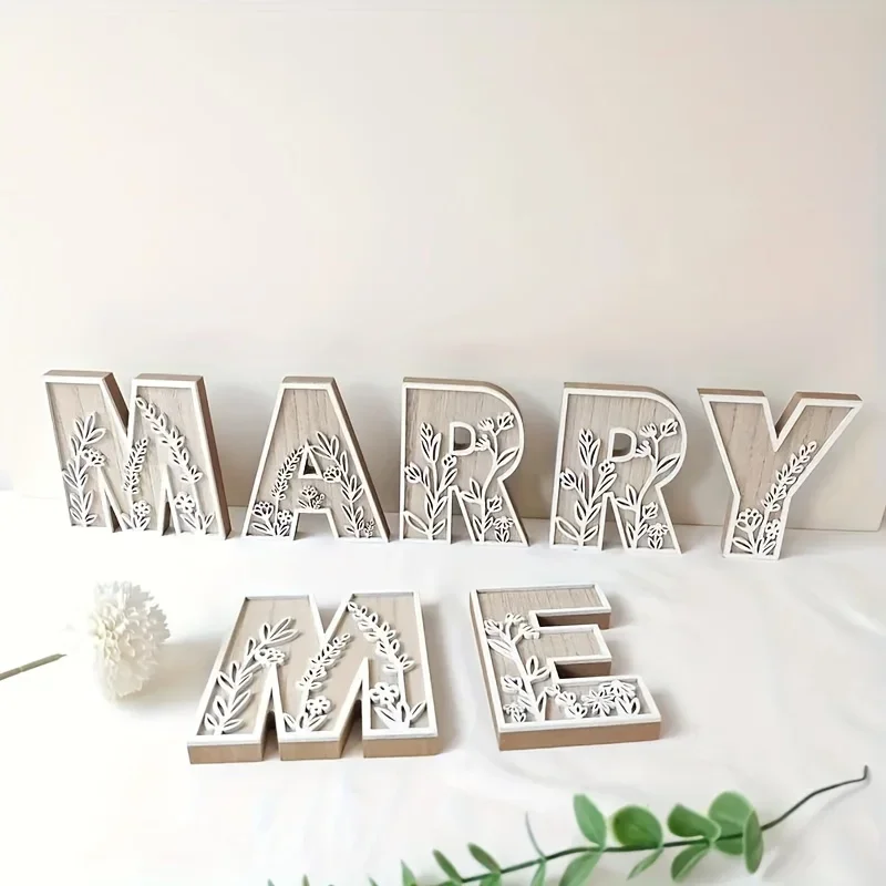 26pcs Wooden Alphabet Letters Wall Decor Set, Engraved Floral Pattern, Home Craft Ornaments, Elegant Display for Living Room