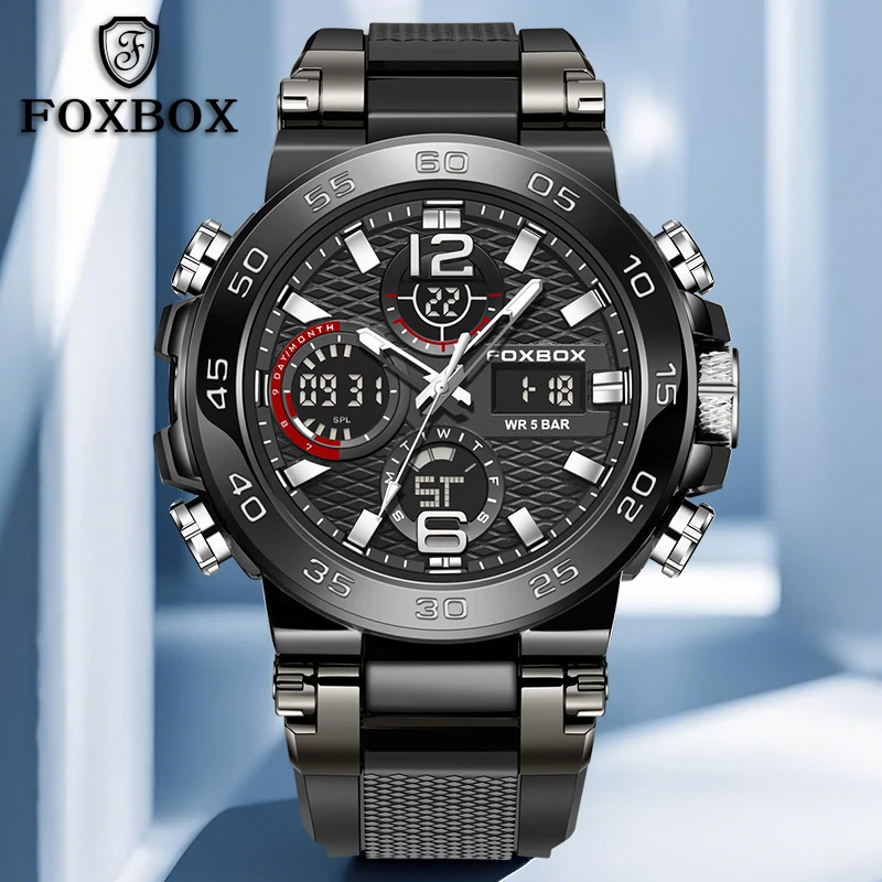 

FOXBOX лучшие брендовые спортивные часы для мужчин, кварцевые цифровые военные наручные часы, водонепроницаемые на 50 м, светящиеся, подарки для мужчин, часы Reloj 2026