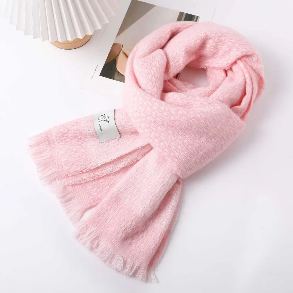 New Fashion Soft Cashmere Scarf Solid Color Thickened Neck Warmer Warm with Tassels Wrap Shawls for Women image 2