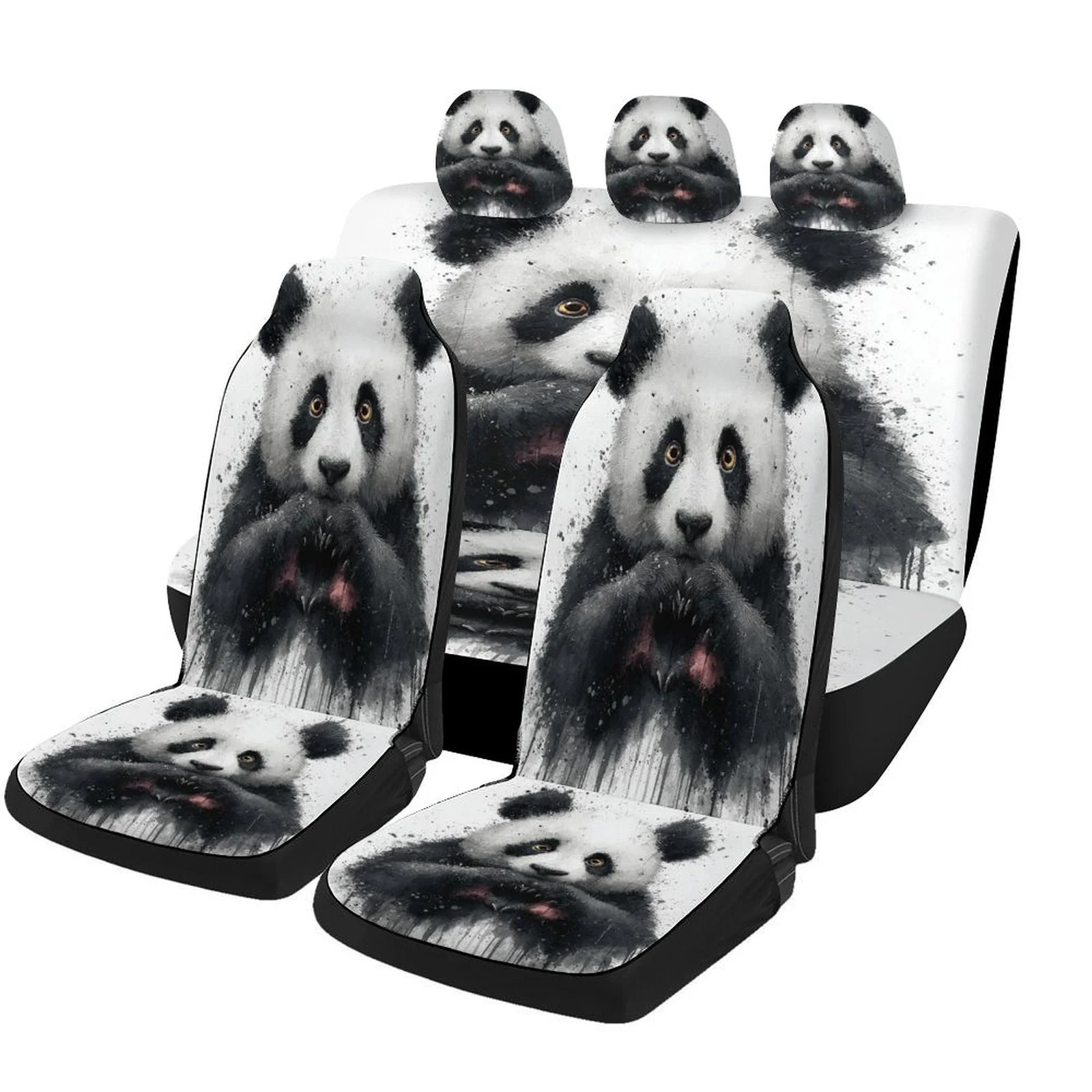 Panda Portrait Designed Car Seat Cover Set For Most Cars, High-quality Comfortable Car Seat Protector Covers Full Set, Car Seat