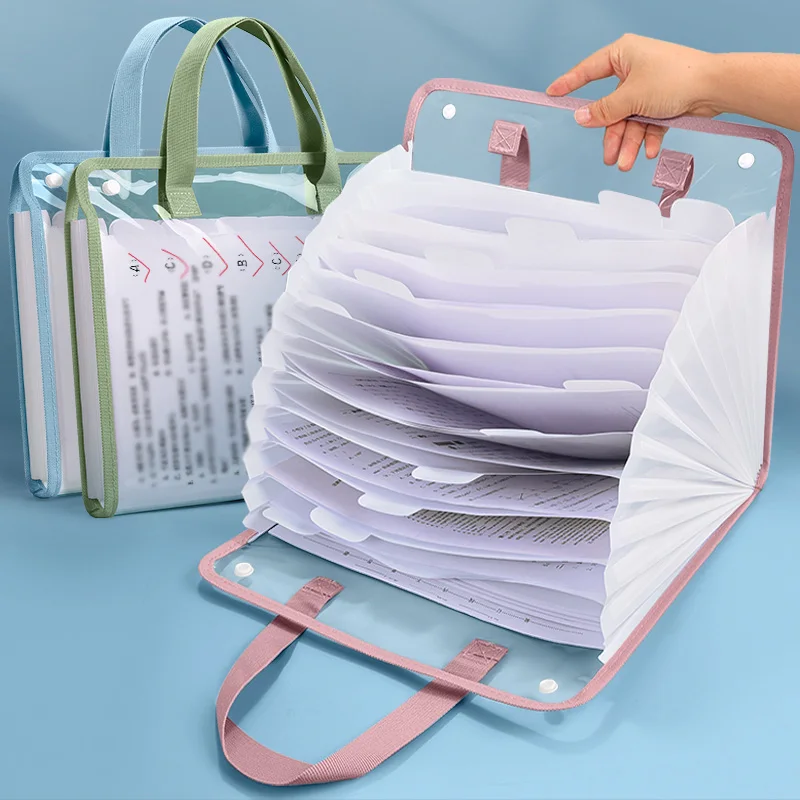 HUAJIE A4 투명 아코디언 파일 가방, 학생용 방수 스냅 폴더, 대용량 휴대용 문서 주최자