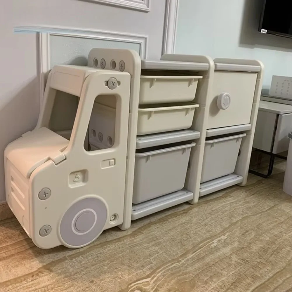 Car-Shaped Kids Toy Storage Cabinet, Stackable Drawer Organizer, Large Capacity Playroom Cabinet, Safety Anti-Tip Kids Bookshelf