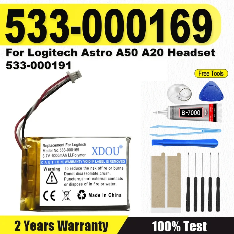 Brand-New 1000mAh Replaces 533-000191=533-000169 Battery For Logitech Astro A50 A20 Headset Batterie Accumulator+Tools