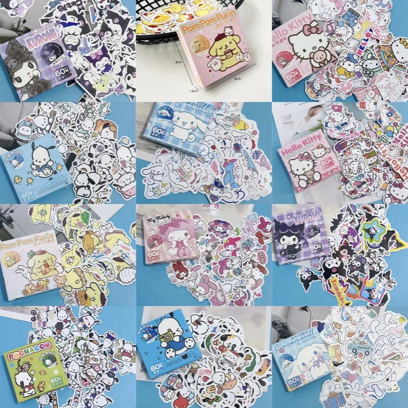 

60pcs KawaiiHello Kitty Sticker Toy Cute Cartoon Anime Women Decorative Supplies Desktop Ornaments Student Girls Gift Wholesale