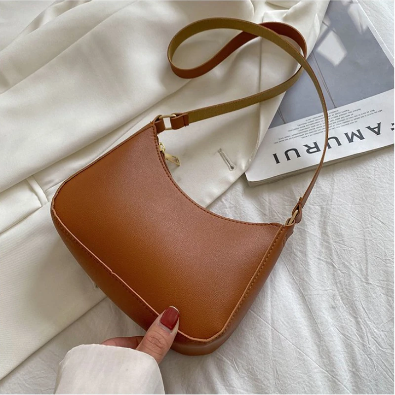 New Women\'s Fashion Handbags Retro Solid Color PU Leather Shoulder Underarm Bag Casual Women Hobos Handbags сумка женская Trend