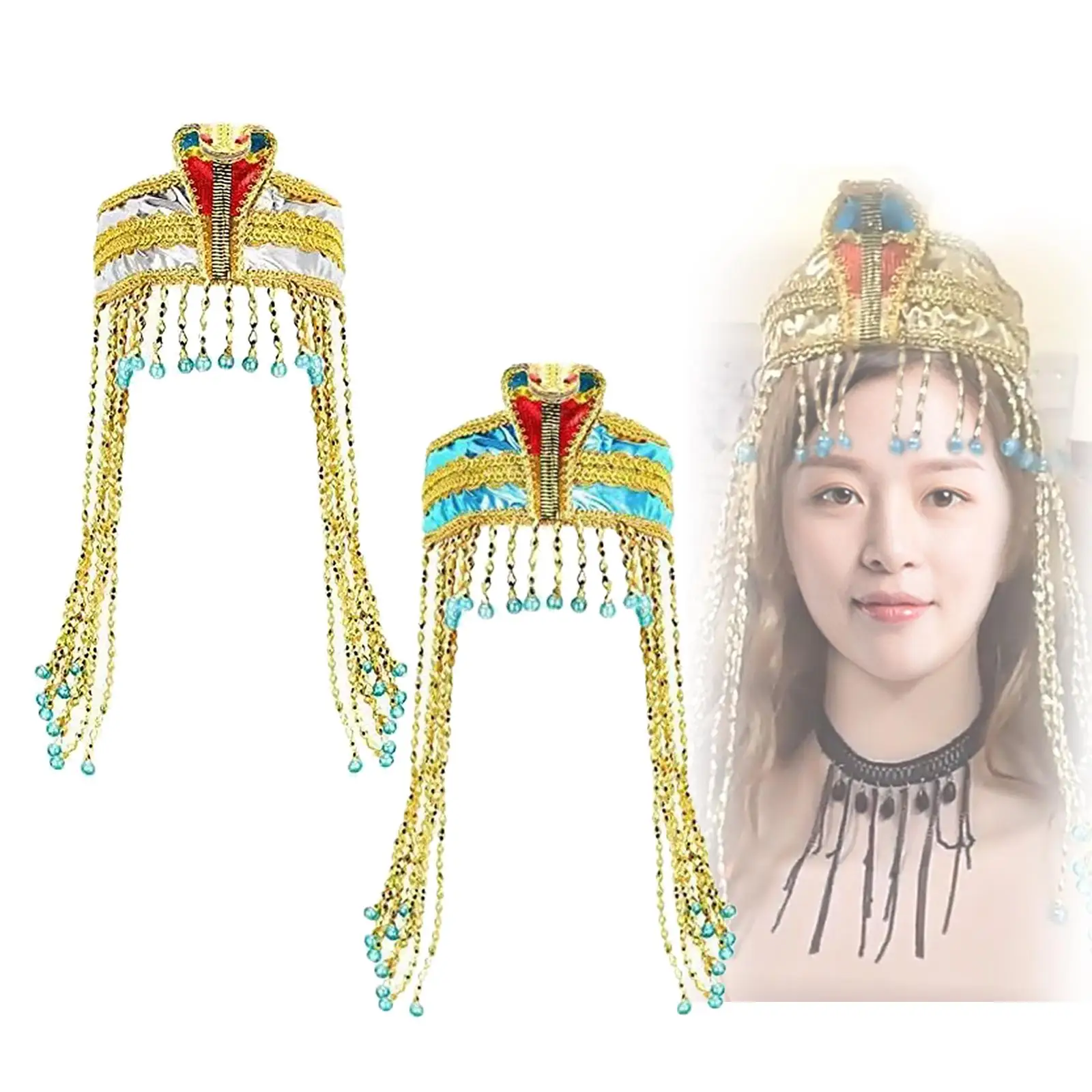 Ägyptischer Kopfschmuck, Perlenquaste, Stirnband, Schlangenform, Kopfschmuck, ägyptisches Kostümzubehör für Damen für Karneval, Urlaub