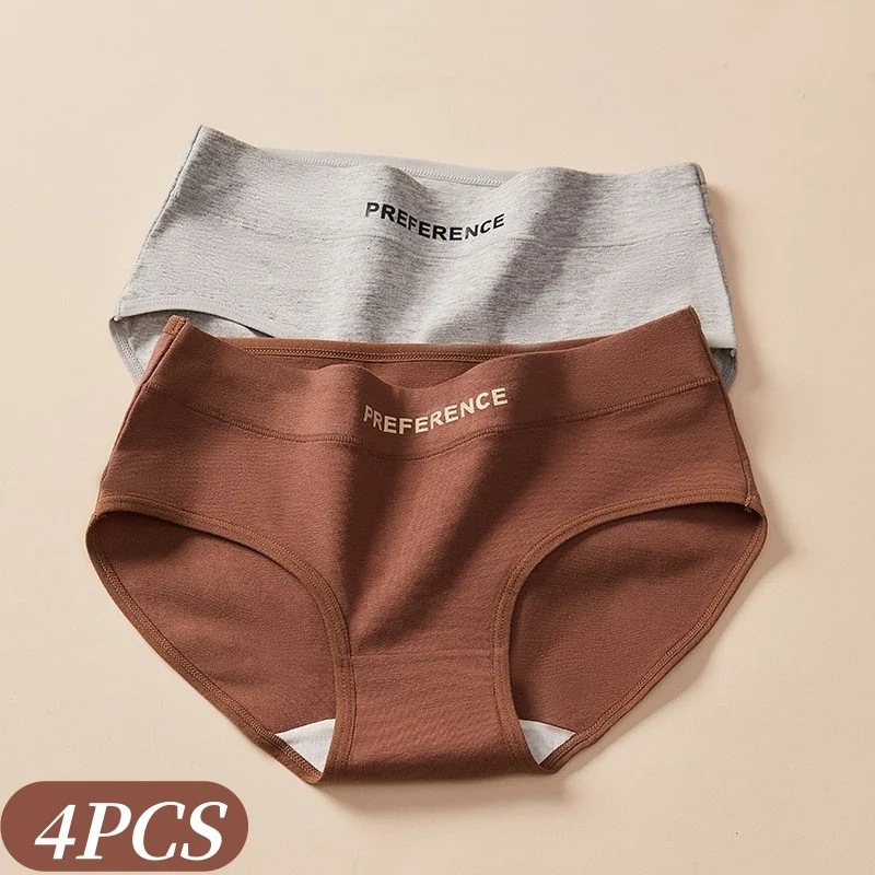 4Pcs/Set Women Cotton Panties Mid Waist Briefs Letter Print Breathable Daily Underwear Stretch Panties Ladies Intimates M-2XL