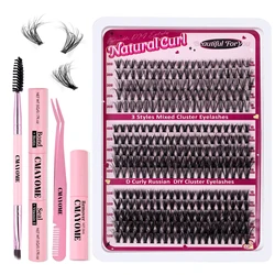 DIY Lashes Extension Kit 300Pcs Fluffy 30D 40D 50D Clusters Individual Eyelashes with Bond and Seal Glue Remover Tweezers Kit