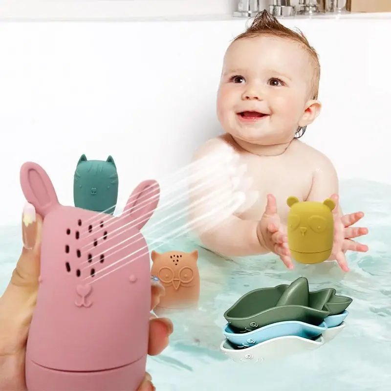 Silicone Bath Toys For Toddlers Silicone Shark Kids Bath Toys 7PCS Toddler Bath Toys Set For Kids Bath Toys Bathtub Spray Water