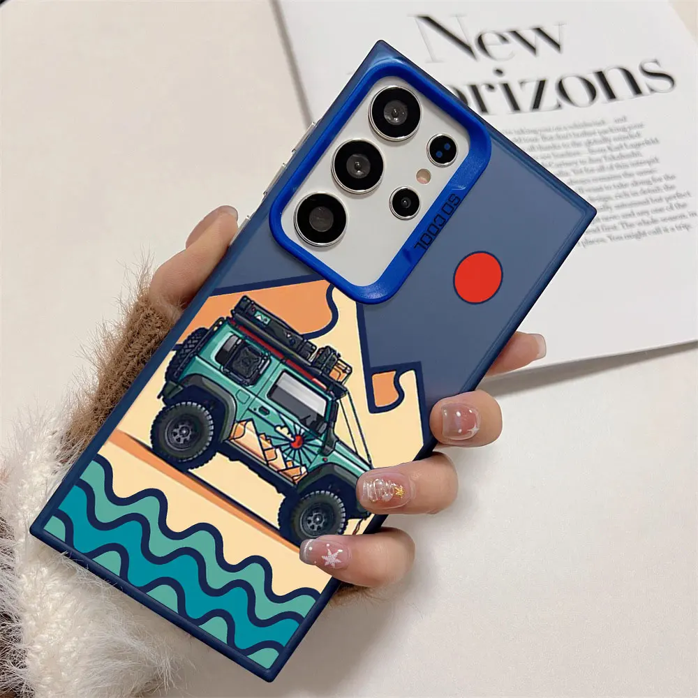 Silver IMD Shockproof Phone Case For Samsung Galaxy A71 A72 A73 A56 A55 A54 A53 A52 A52s A51 A50 4G 5G Cartoon Car Pattern Cover view 3