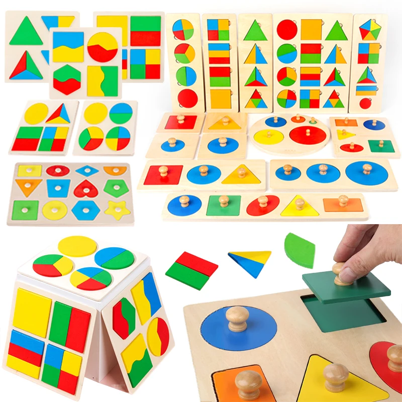 Children Geometry Panel Toys Wooden Shape Color Cognition Easy Grasp Early Education Teaching Aids Montessori Puzzle Game TMZ