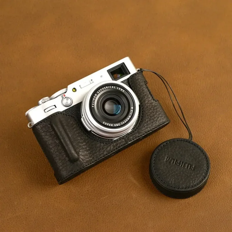 Design for Fujifilm X100V X100VI Genuine Leather Half Camera Case Bag Cover With Leather Lens Cap